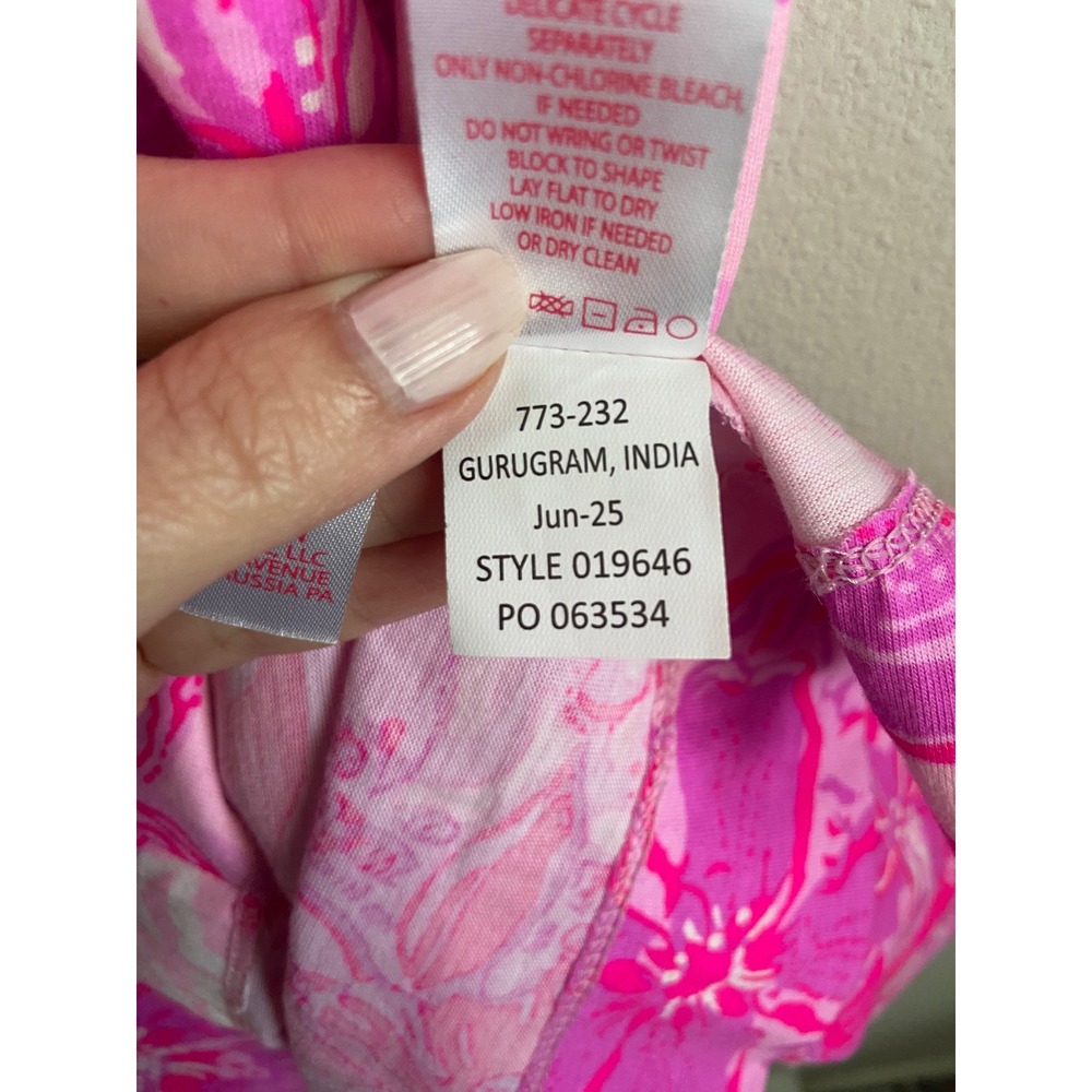 Lilly Pulitzer Delsie Pink Floral Cotton Jersey Shift Dress Medium - Picture 7 of 8